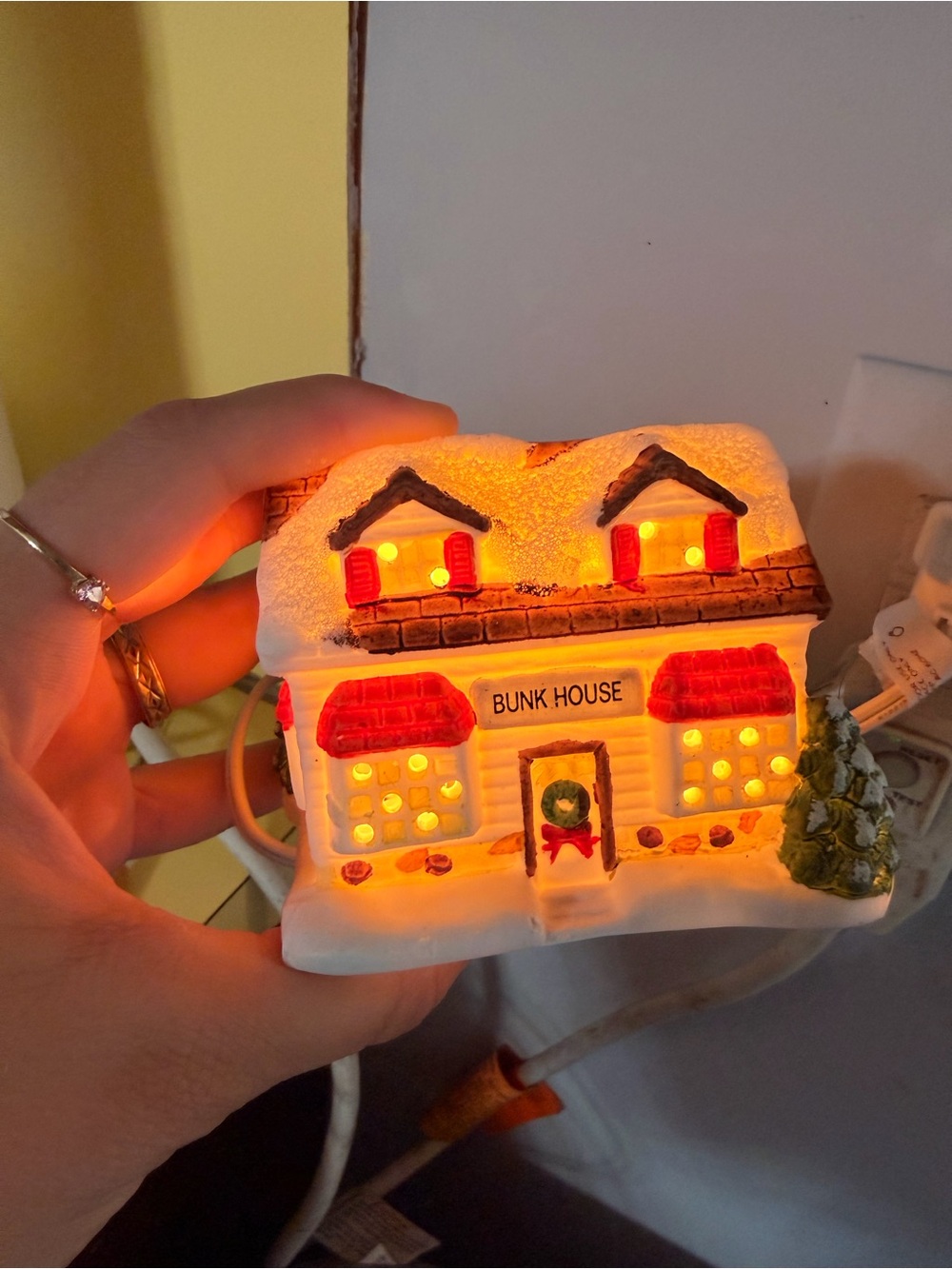 Bunk House Lighted Holiday Village House - Red Accent